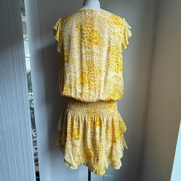 Ramy Brook Yellow Silk Ruffled Smocked Mini Sundress Size XL